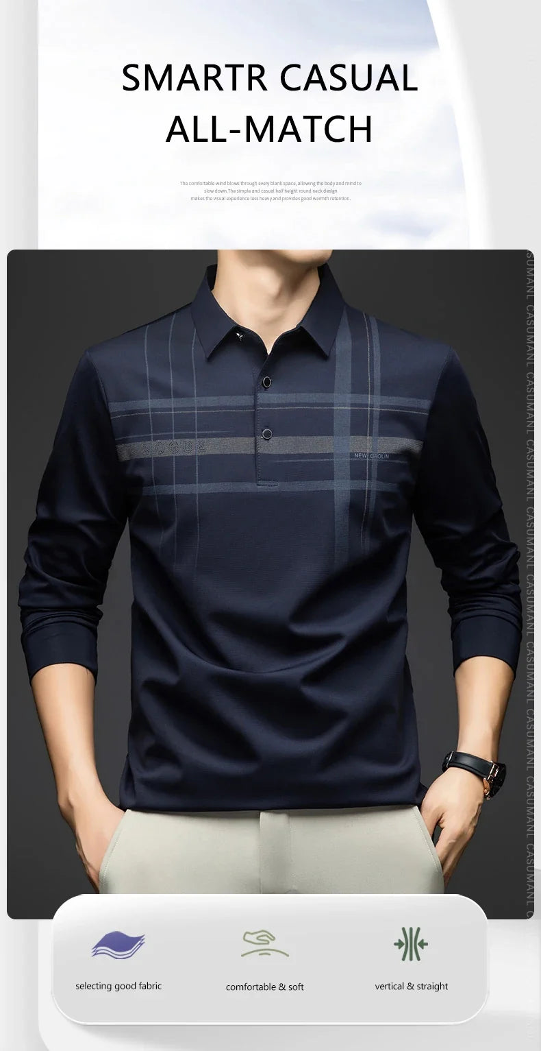 Polo T Shirt for Man 2026 Formal Business Slim Long Sleeve Tshirt Men Casual Loose Stripe Shirt for Man Designer Clothes