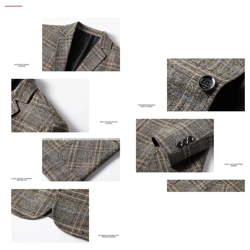 New Men Blazer Slim Fit Plaid Long Sleeve Smart Casual Blazer for Men 2026 Spring and Autumn Wedding Coat for Men Clothes