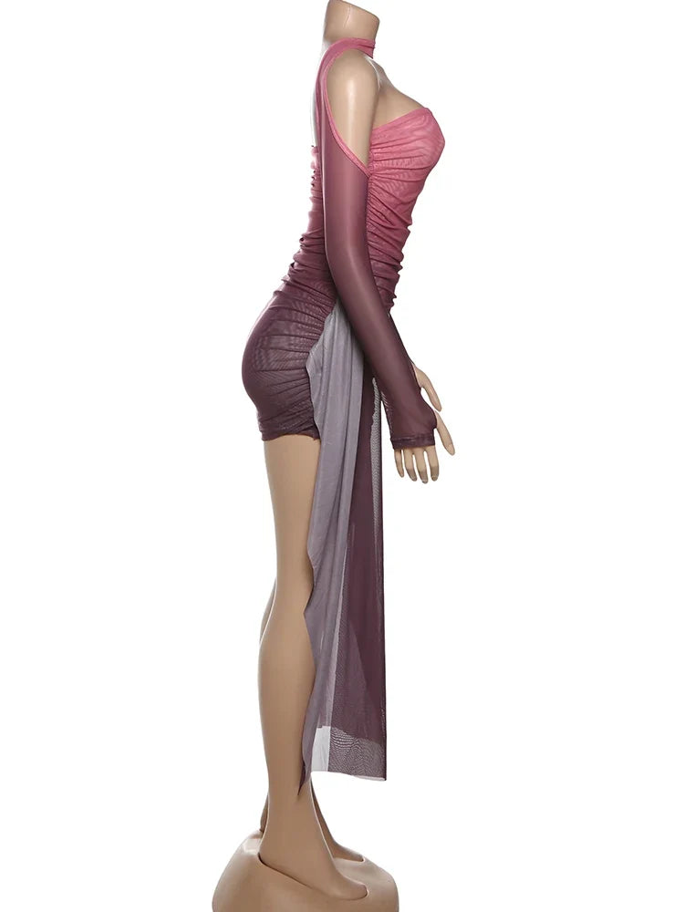 Summer Vacation Sexy See Through Dress+Shawl Women Ruched Side Ribbon Coquette Skinny Midnight Clubwear Party Bodycon
