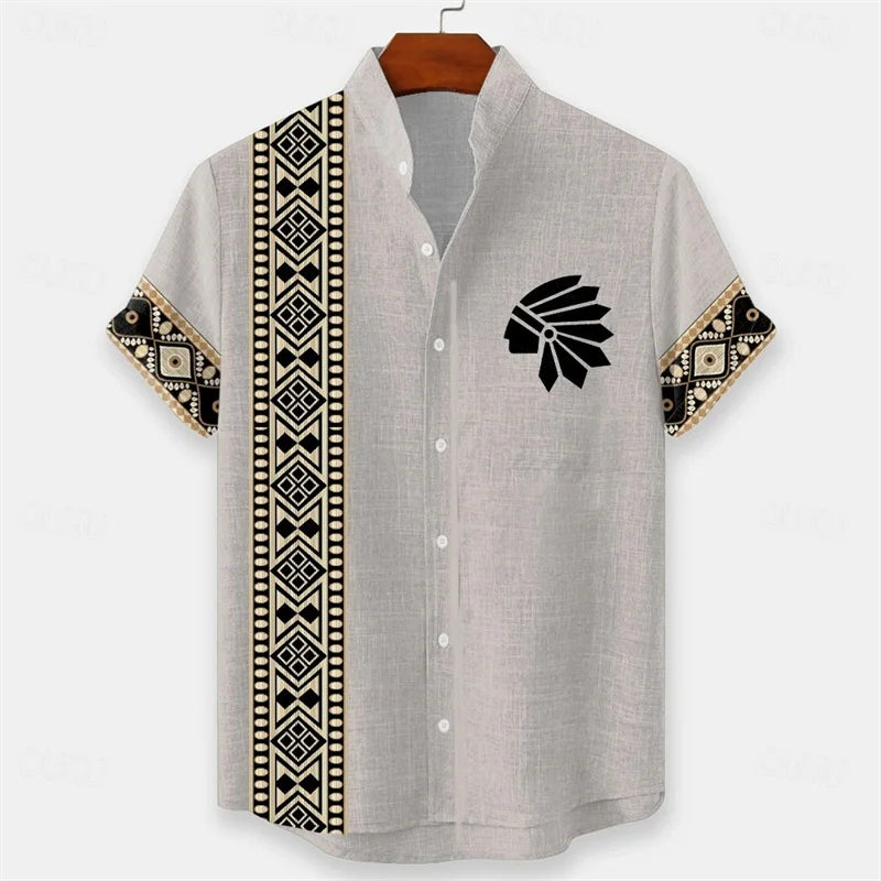Men's Geometric Indian Ethnic Shirt Button Shirt