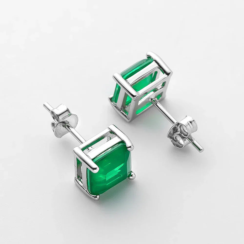 7*7mm emerald Stud Earrings for Women S925 Sterling Silver Lab Paraiba Tourmaline Gemstone Wedding Earrings Fine jewelry