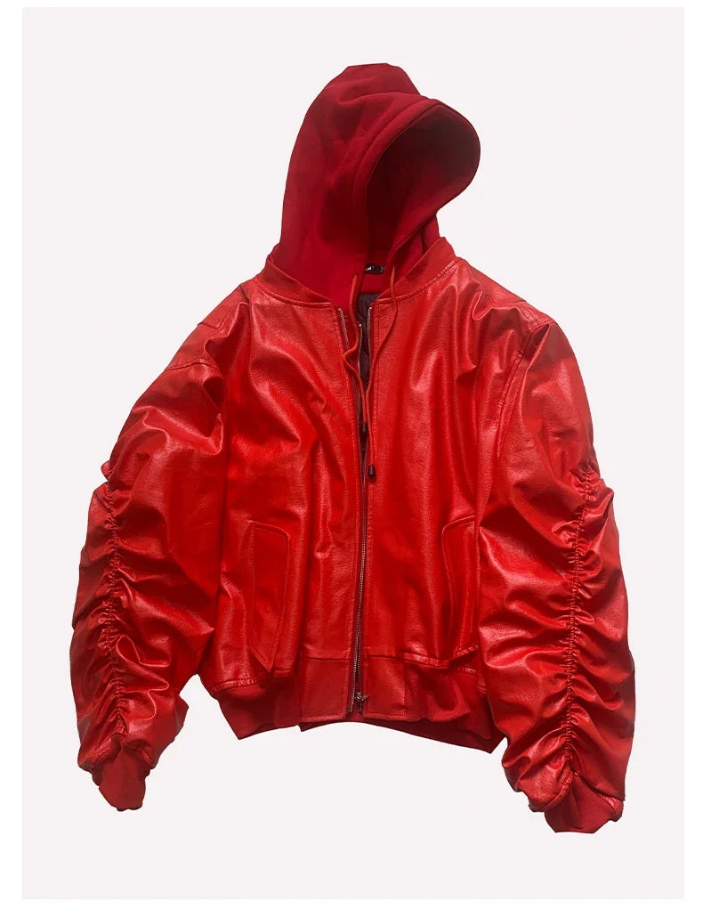 Autumn Winter Oversized Cool Black Thickened Warm Pu Leather Jacket Men Hood Luxury Designer Fake 2 Clothes