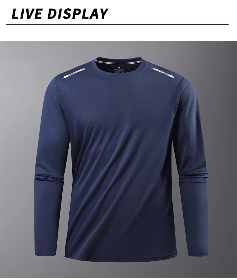 Men's Summer Long Sleeve Tops Outdoor Elastic Quick-Drying Breathable Cool Sweatshirt Men Jogging Reflective Strip Sweatshirt