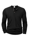 Men's Henery Neck Button Long Sleeve T Shirt Solid Color Spring Summer Breathable Tshirt Fashion Casual Slim Tops Classic Shirts