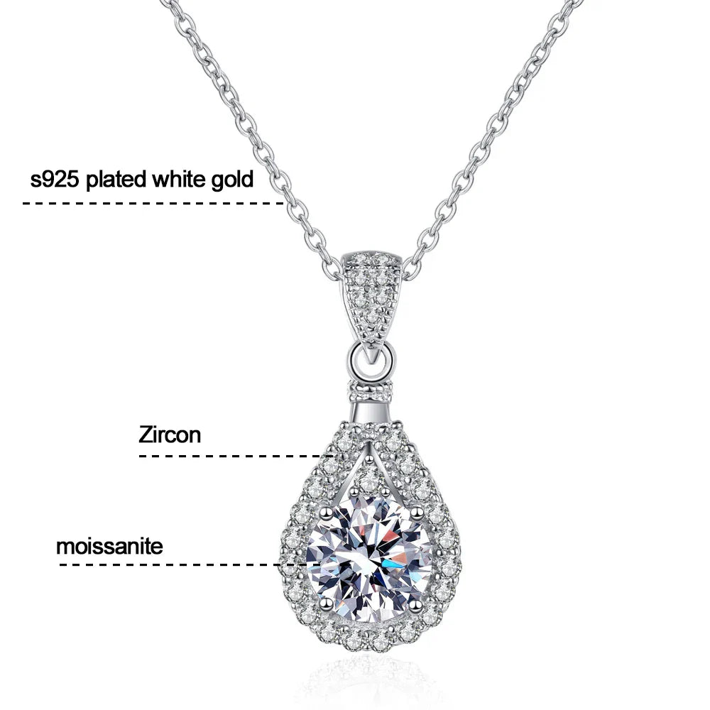 D VVS1 Moissanite Pandent Necklace for Woman Wedding Jewely with GRA 925 Sterling Sliver Plated 18k white Gold Necklace