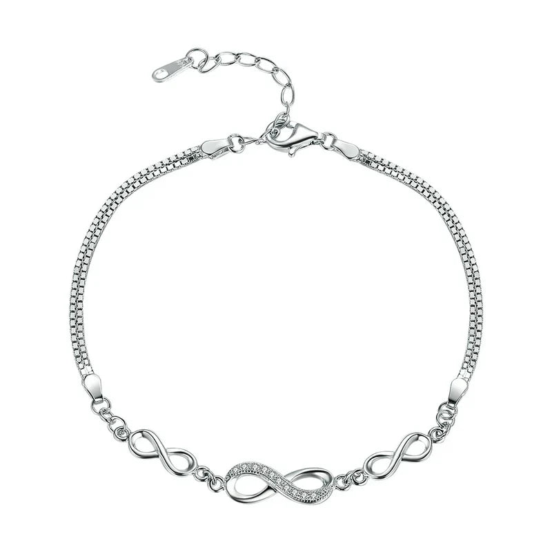 Authentic 925 Sterling Silver Infinity Love Chain Link Adjustable Zircon Bracelet for Women Luxury Silver Jewelry SCB037
