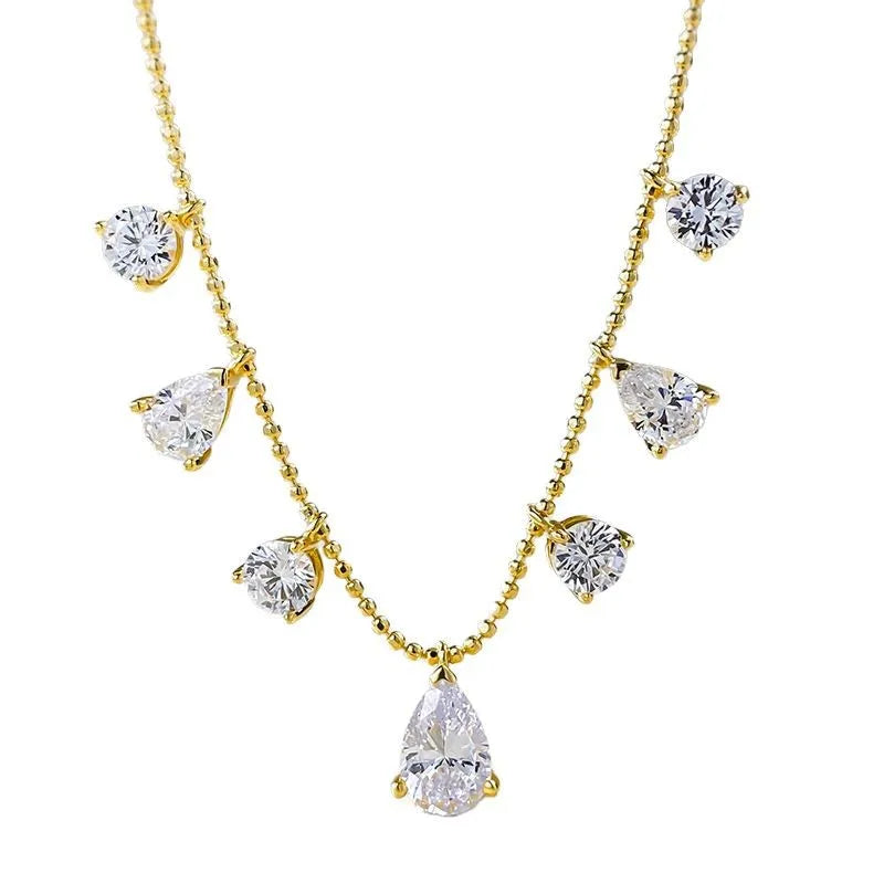 4.3Cttw Round/Waterdrop Moissanite Diamond Necklaces for Women 925 Sterling Silver Stacking NeckChain Choker with Certificate