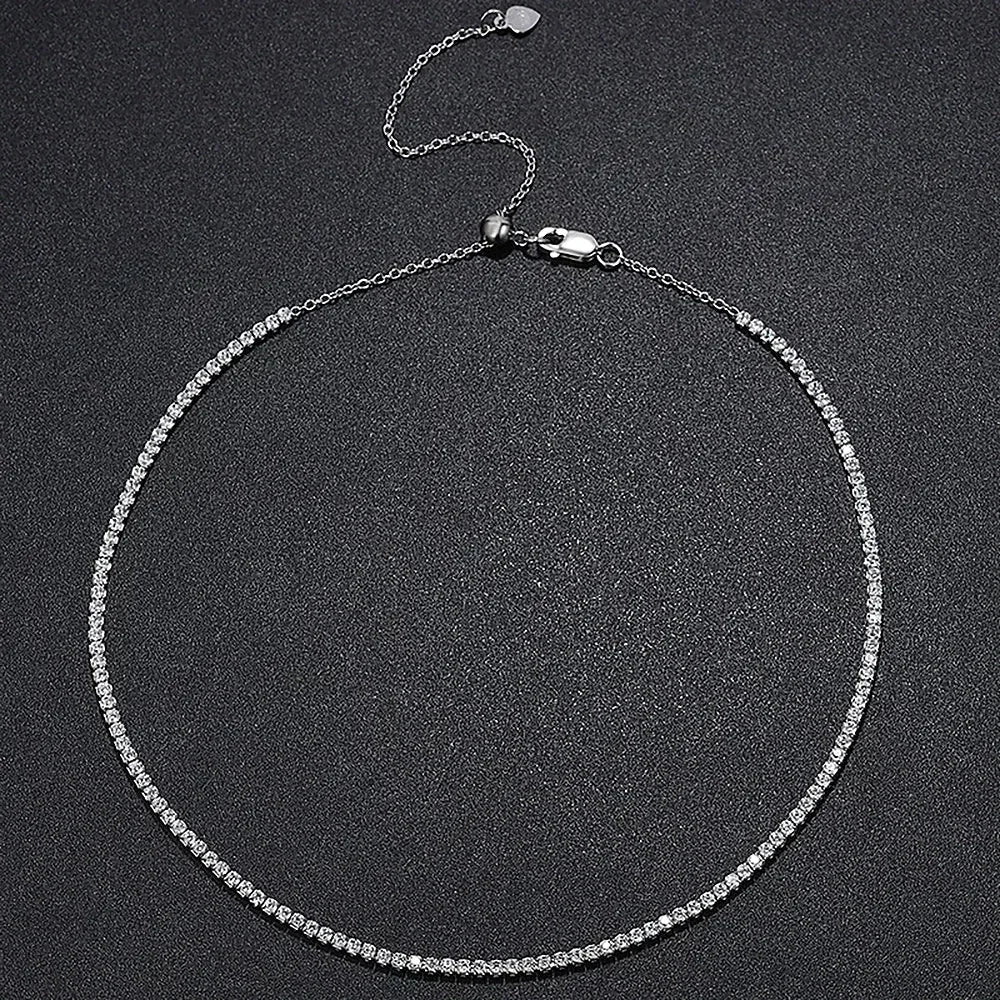 2mm All Moissanite Tennis Necklace for Women 925 Silver Plate 18K Gold Choker Chain Sparking Diamond Riviera Necklace Adjustable