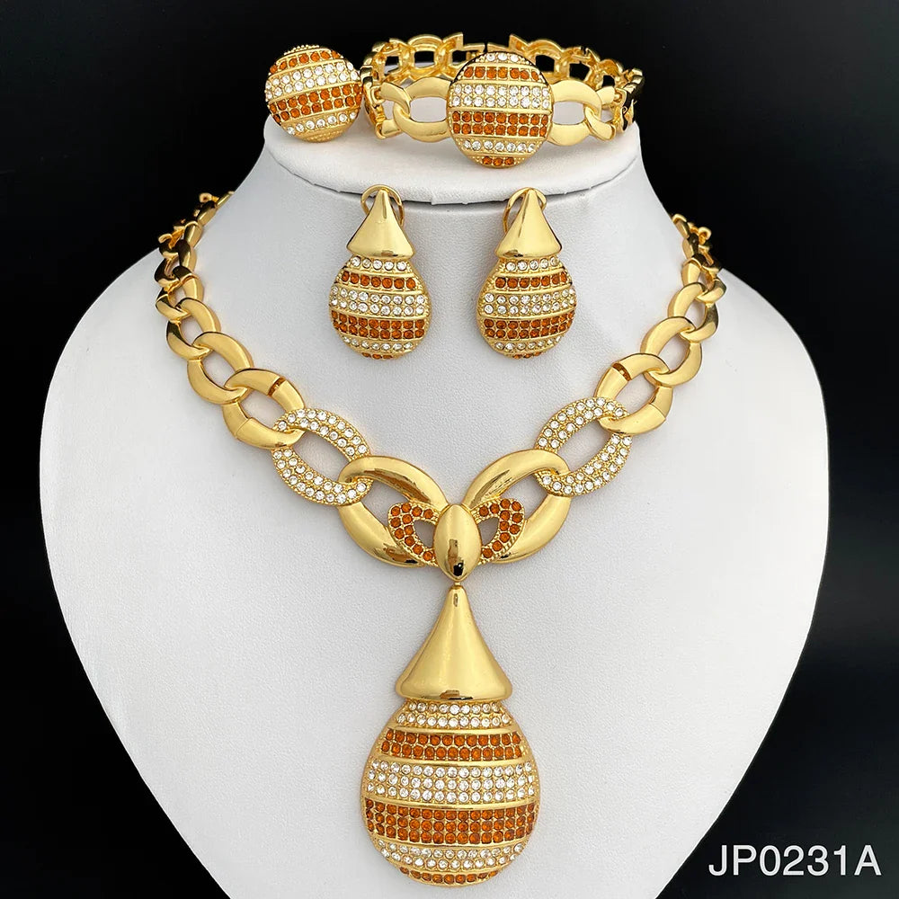 Elegant Dubai Women Jewelry Sets Luxury Design Necklaces Earrings Ring Bracelet Daily Wear Parties Vacations Ideal Gift