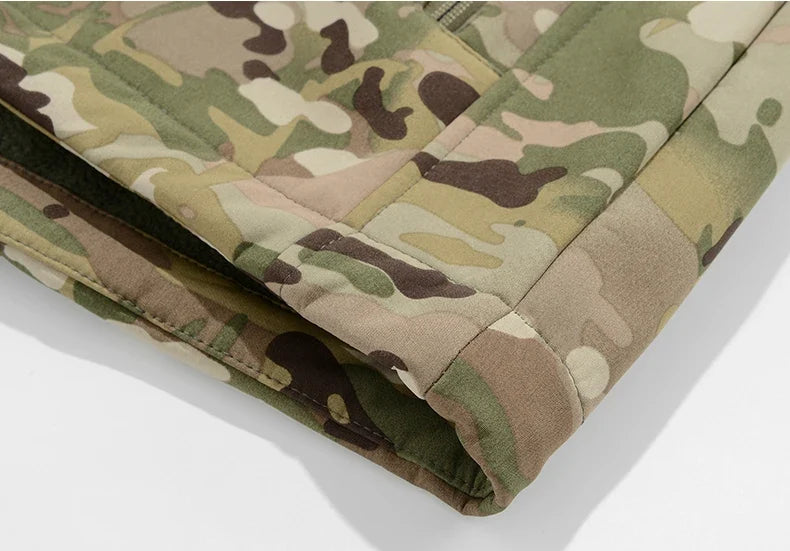 Men's Silent Soft Shell Camouflage Tactical Jacket Waterproof Warm Fleece Hunting Jackets Outdoor Hiking Fishing Hooded Coat