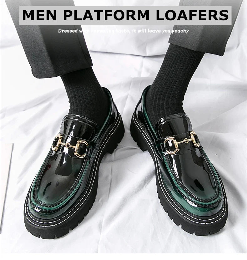 New Men Patent Leather Loafers Fashion Casual Shoes Male Thick Sole Increased Height Slip On Breathable Comfortable Driving Shoe