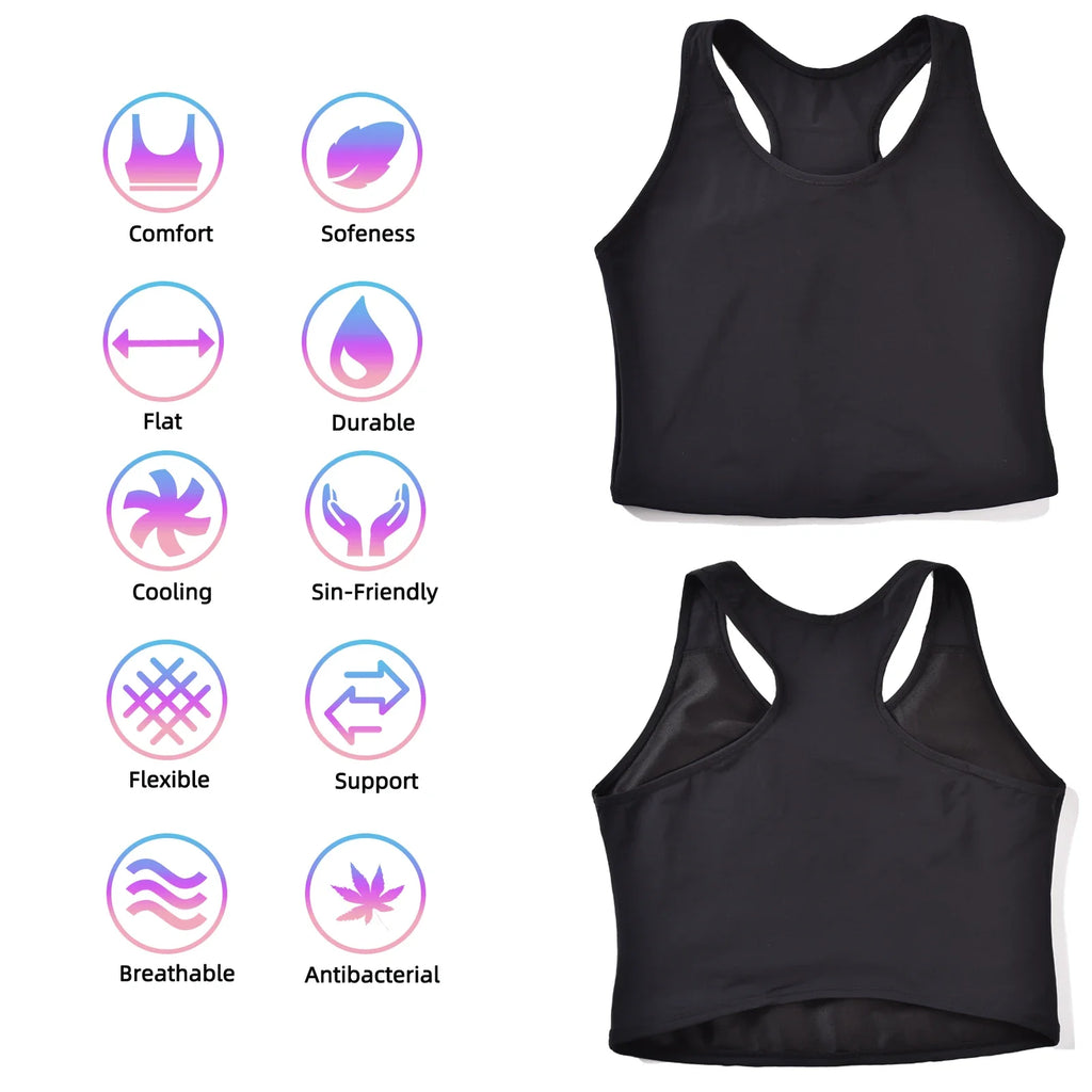 XUJI Transgender FTM Breathable Half Chest Binder Tank Top