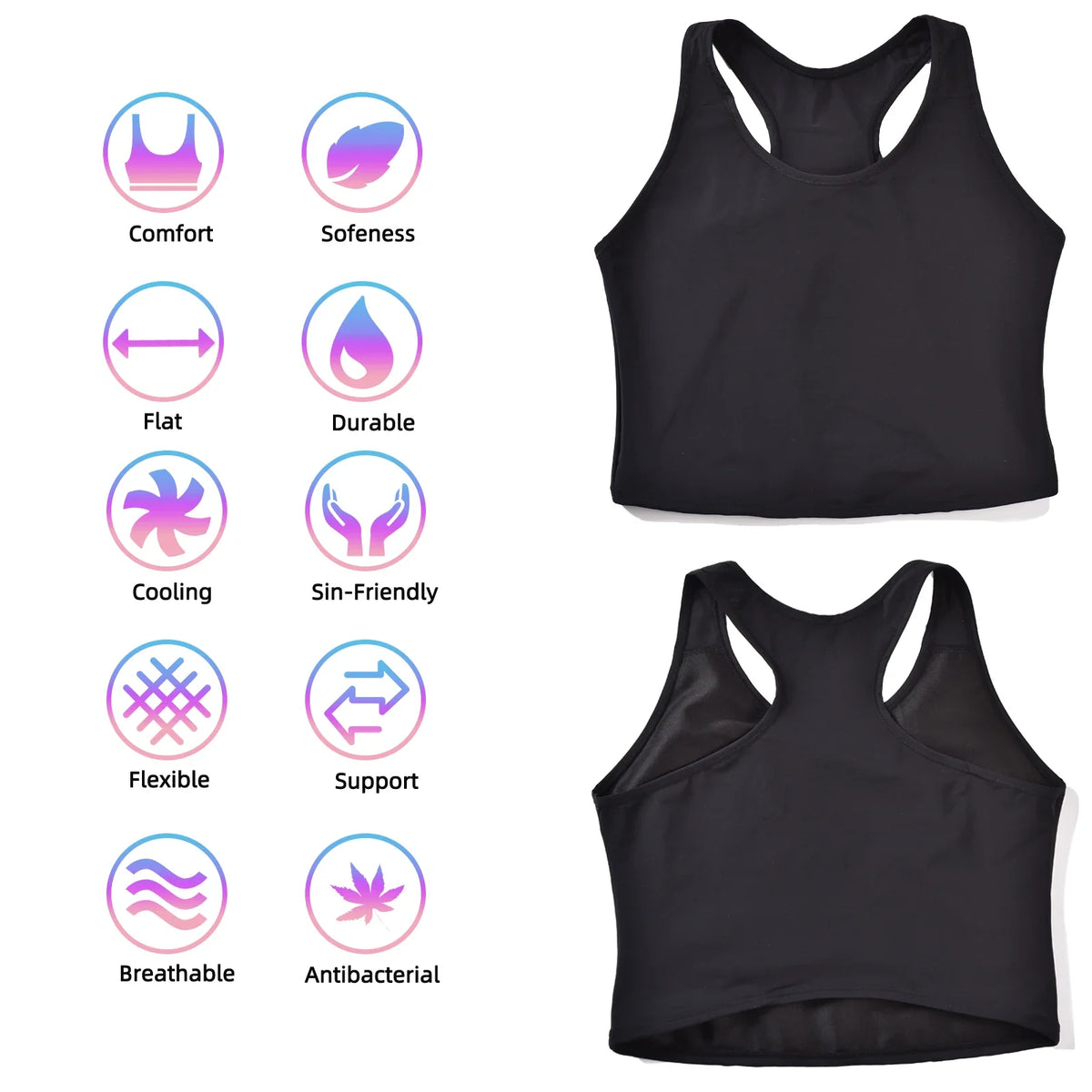 XUJI Transgender FTM Breathable Half Chest Binder Tank Top