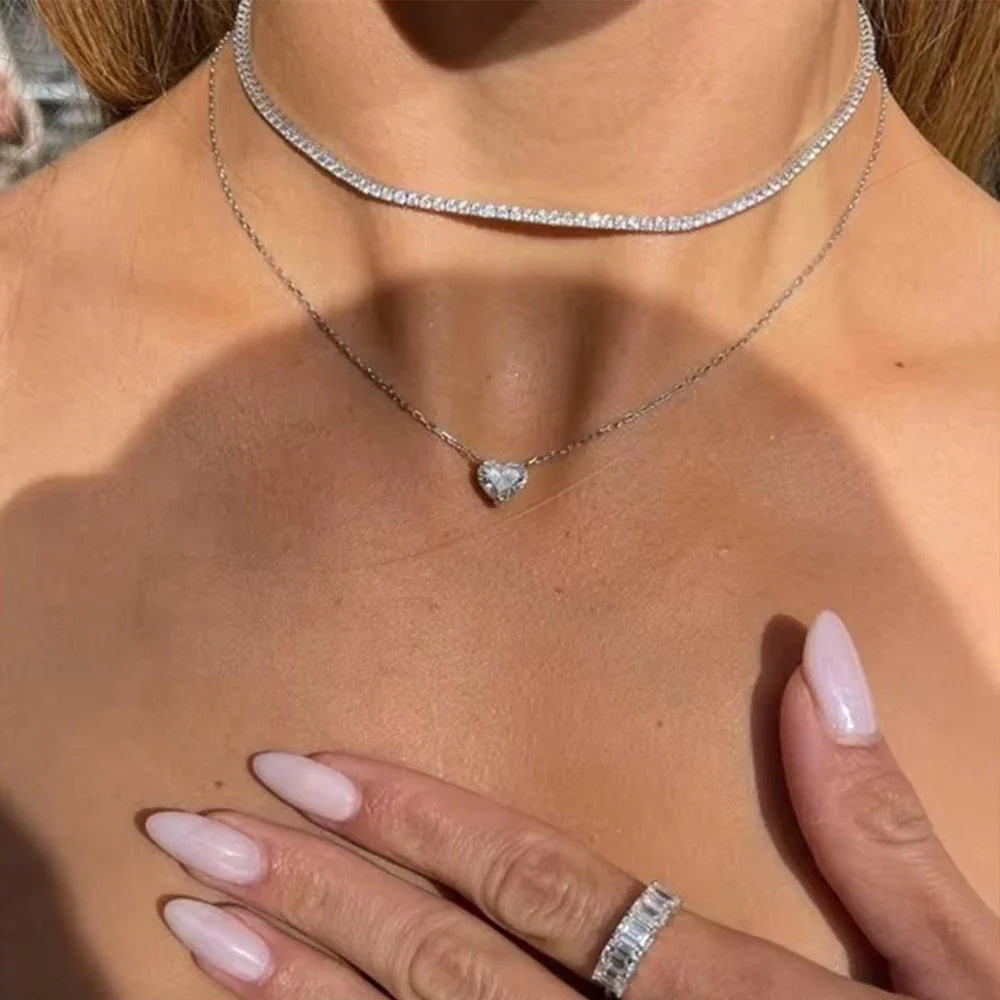 2/4Carat Heart Shape Moissanite Pendant Necklace 925 Sterling Silver D Color VVS1 Diamond Necklaces for Women Wedding Jewelry