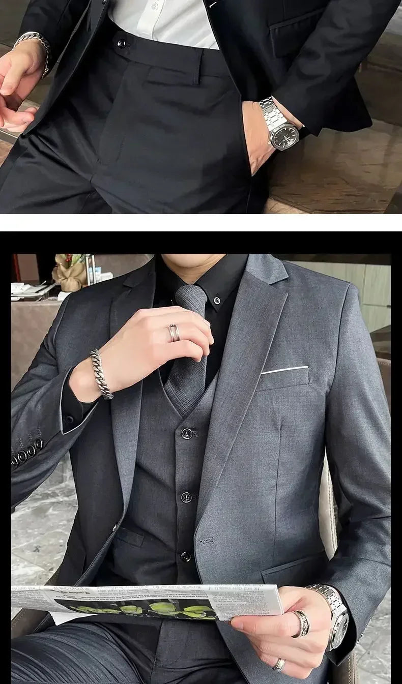 S-8XL (Blazer+ Vest + Pants) Men's fashion casual outdoor gentleman business wedding slim-fit formal British style wedding suit