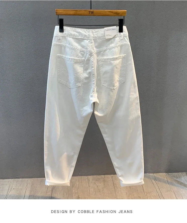 2023 Spring and Autumn New Fashion Solid Color Ripped Jeans Men's Casual Loose Comfortable High-Quality Large Size Trousers 36