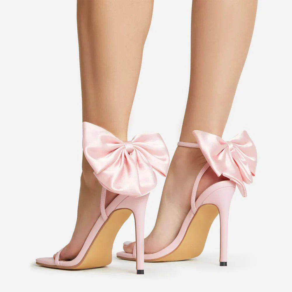 Aneikeh 2026 Summer PU Butterfly-Knot Sandals Square Toe Thin Heels Party Shallow Concise Sweet Buckle Strap Adult Open  Pleated