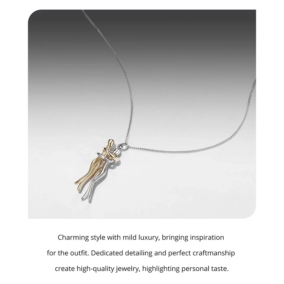 925 Sterling Silver Two-tones Hug Necklace, Detachable Sweet Love Pendant with O-chain for Women Men DIY Couple Necklaces