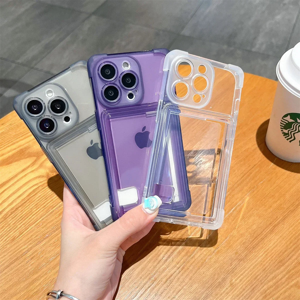 Shockproof Clear Card Slot Soft TPU Phone Bags Case For iPhone 17 16 15 14 Plus 13 12 11 Pro Max Air Silicone Bumper Back Cover