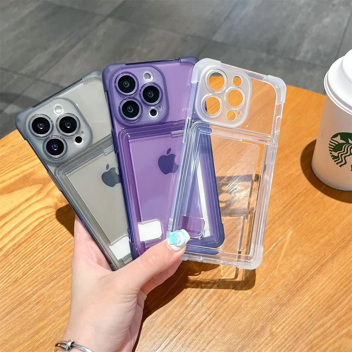 Shockproof Clear Card Slot Soft TPU Phone Bags Case For iPhone 17 16 15 14 Plus 13 12 11 Pro Max Air Silicone Bumper Back Cover