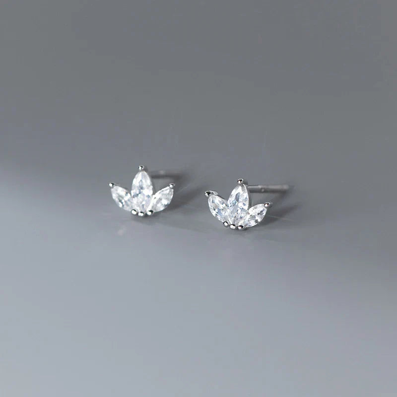 925 Sterling Silver Shiny Small Leaf Zircon Stud Earrings for Women Fashion Korean Teen Crown Piercing Pendientes Jewelry