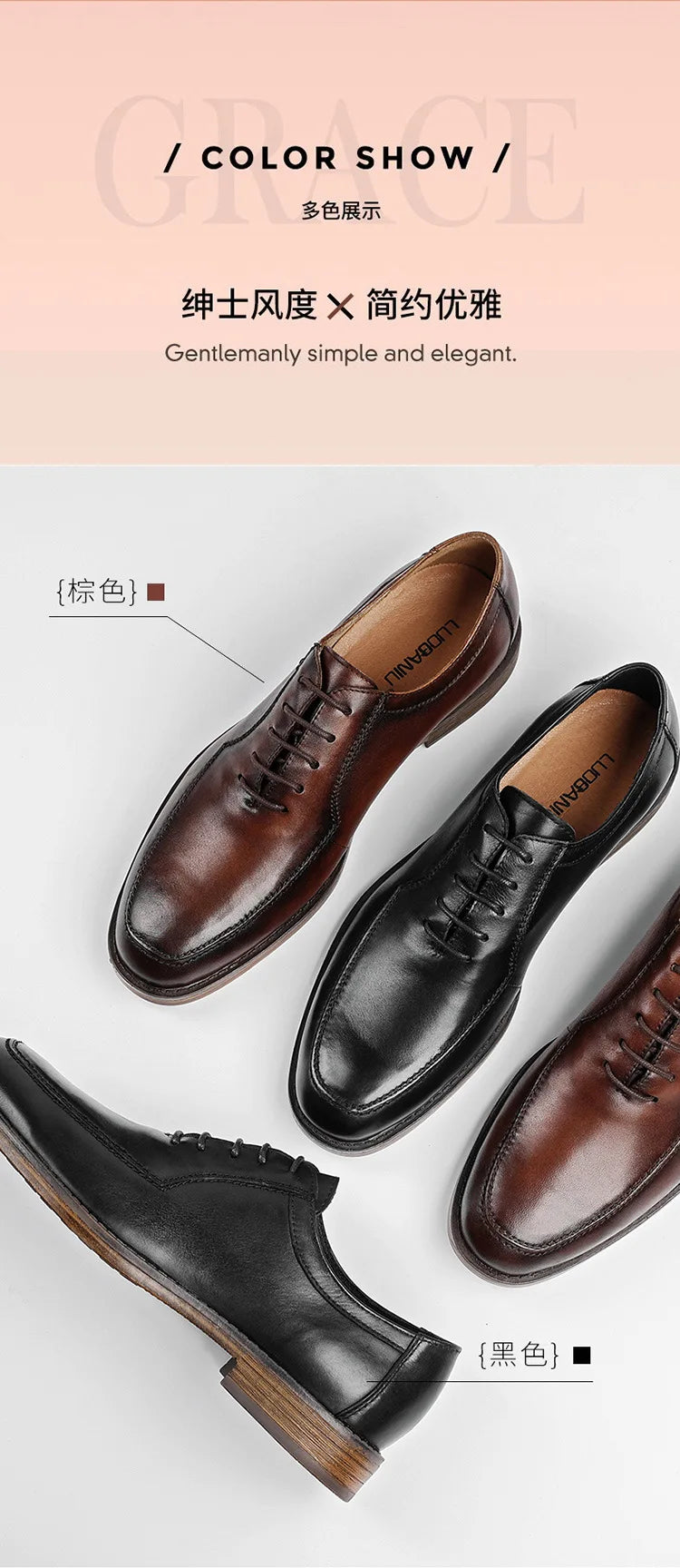 Hot Genuine Leather Shoes Men Wedding Office Dress Shoes Brown Patina Handmade Lace-Up Shoes Business Oxford Footwear