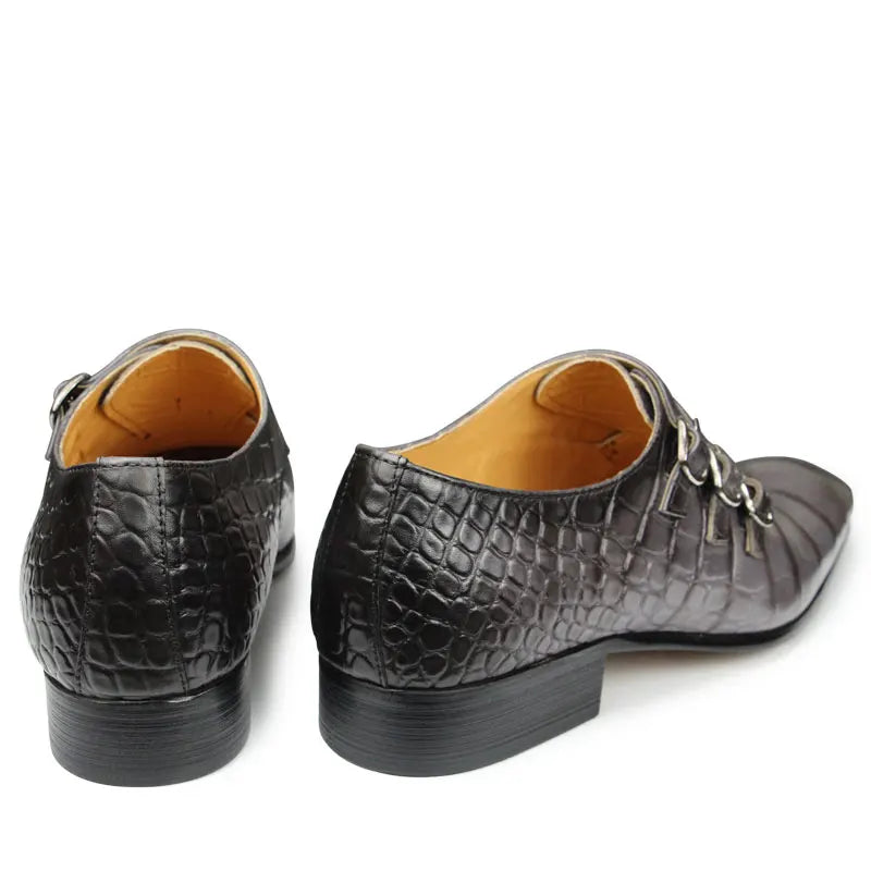Fashion Business Men Leather Shoes Crocodile Print Wedding Party Office High Grade Genuine Leather Shoes Grey Pointed Toe Loafer