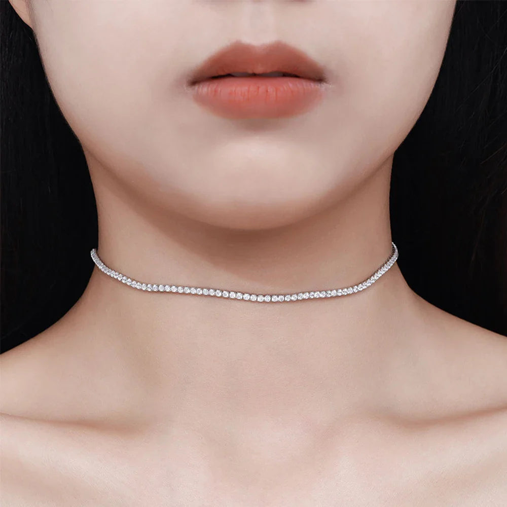 2mm D Color Moissanite Tennis Choker Necklace For Women S925 Silver 18K Gold Plated Adjustable Necklaces Chain Wedding Jewelry