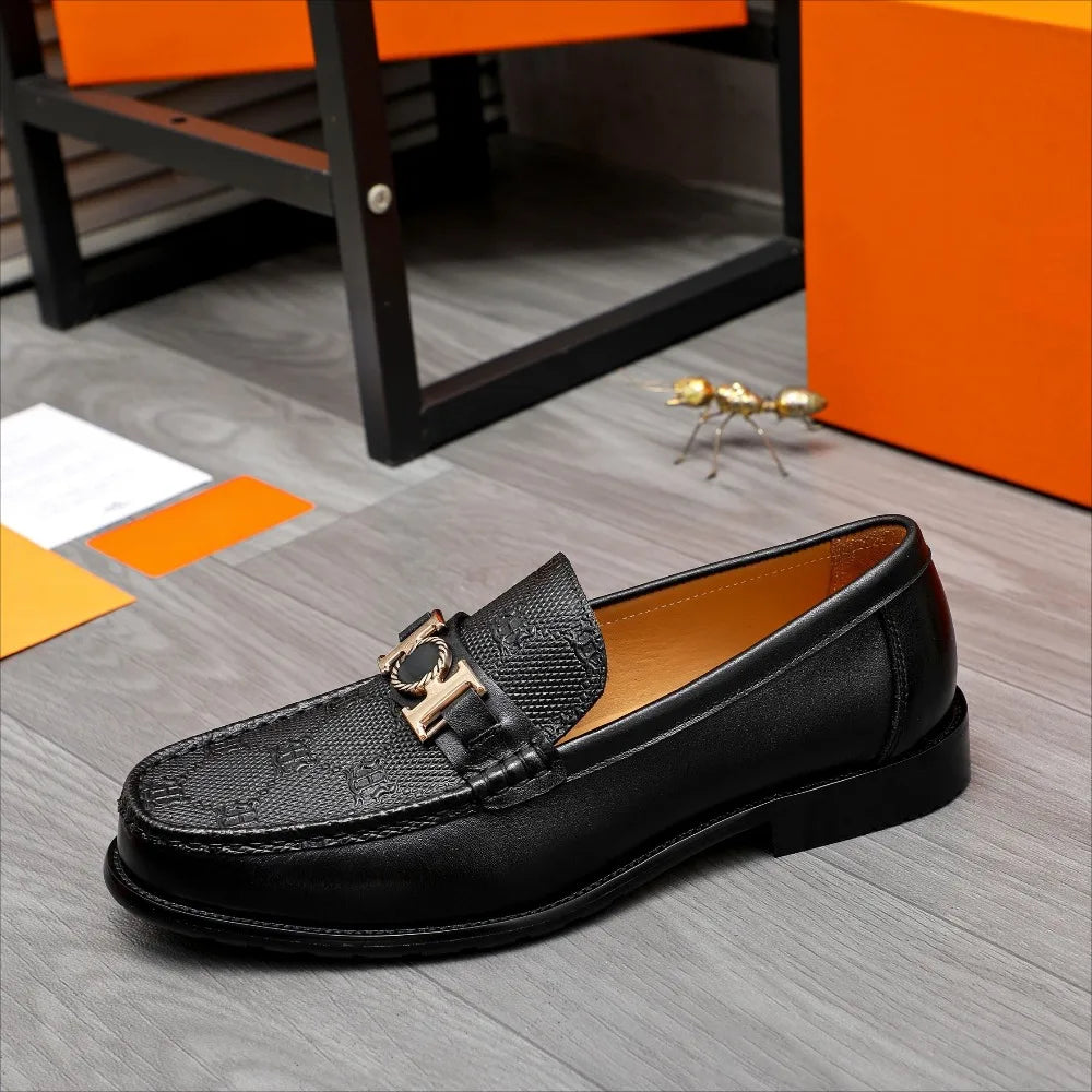Men’s casual leather moccasin shoes soft leather slip-on business casual brown