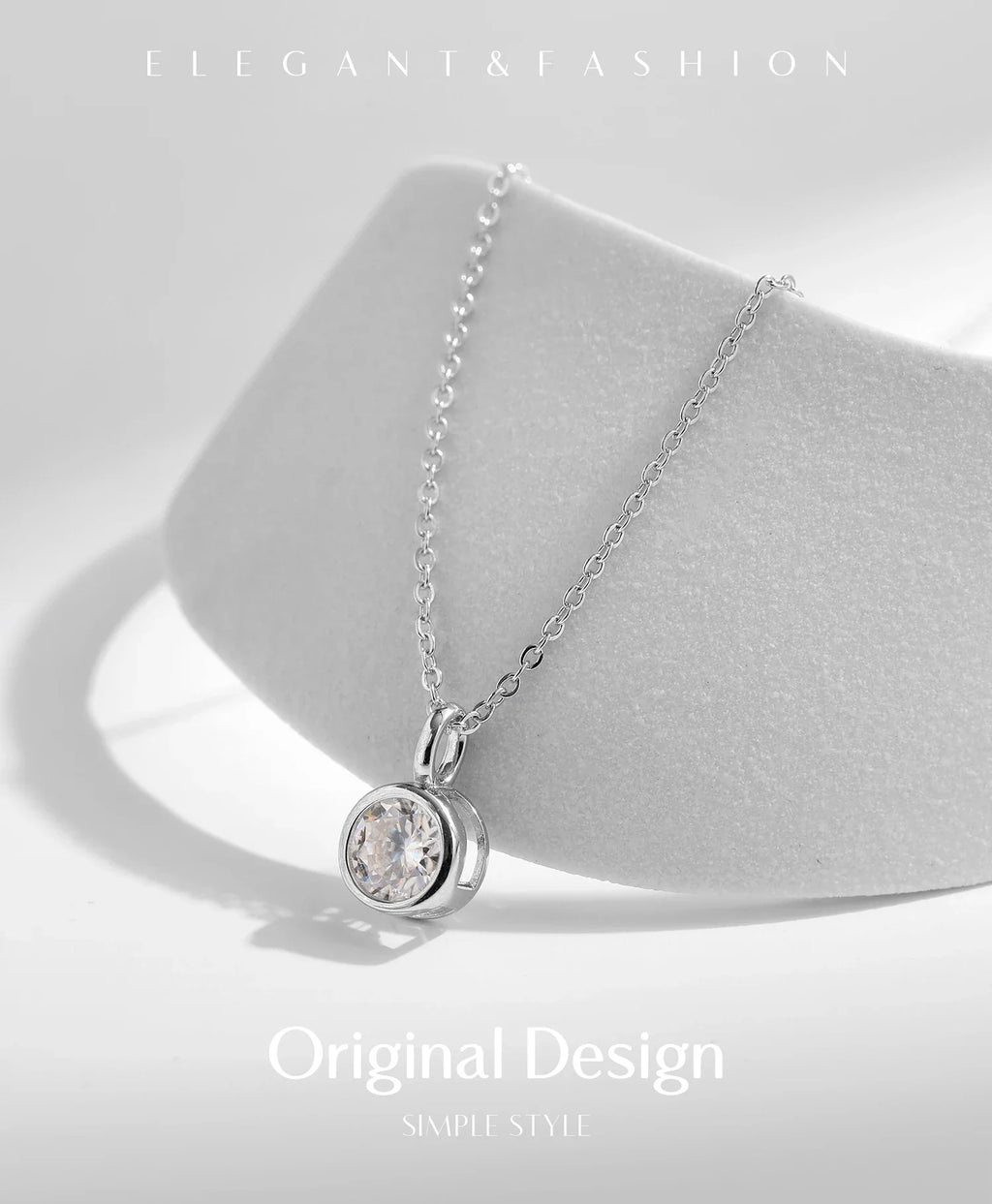 1 Carat D Color Round Bezel Setting Moissanite Pendant Necklace 925 Silver Lab Diamond Women Jewelry With Certificate Box