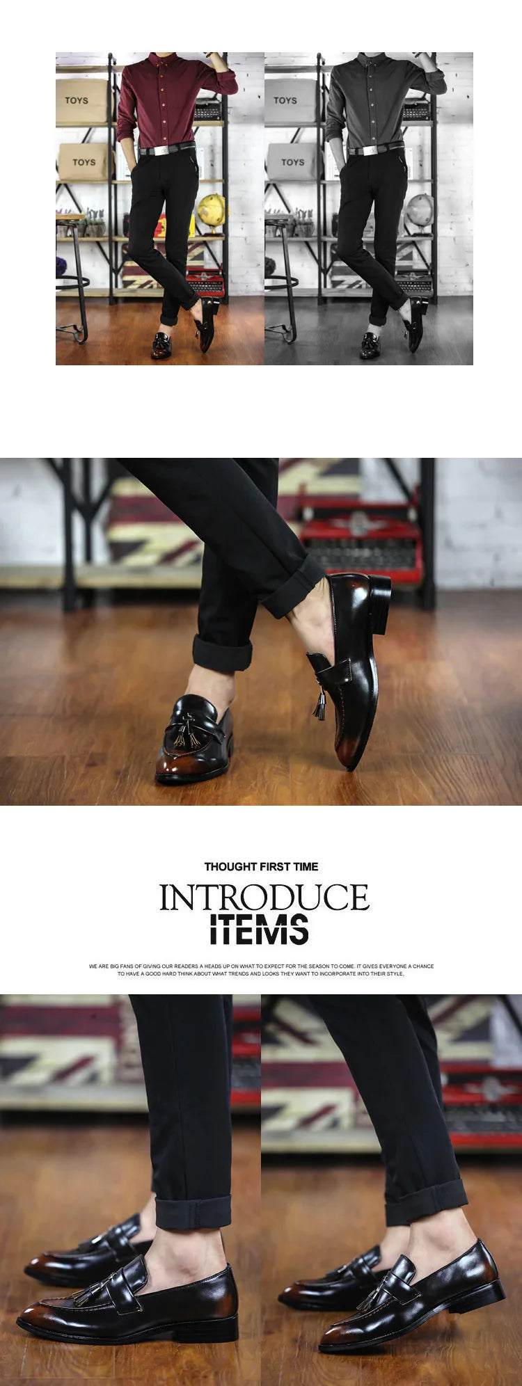 Fashion men's hair stylist pointed shoes British casual bright face retro small leather shoes nightclub fringe fashion shoes