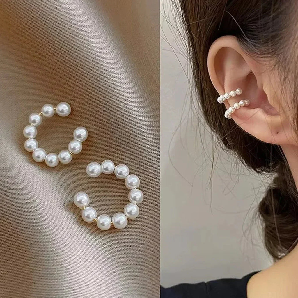 Woman's Korean Elegant Imitation Pearl Ear Cuff Clip C- shaped Earrings Non-Piercing Ear Ring Minimalist Earrings Fashion Jewelr