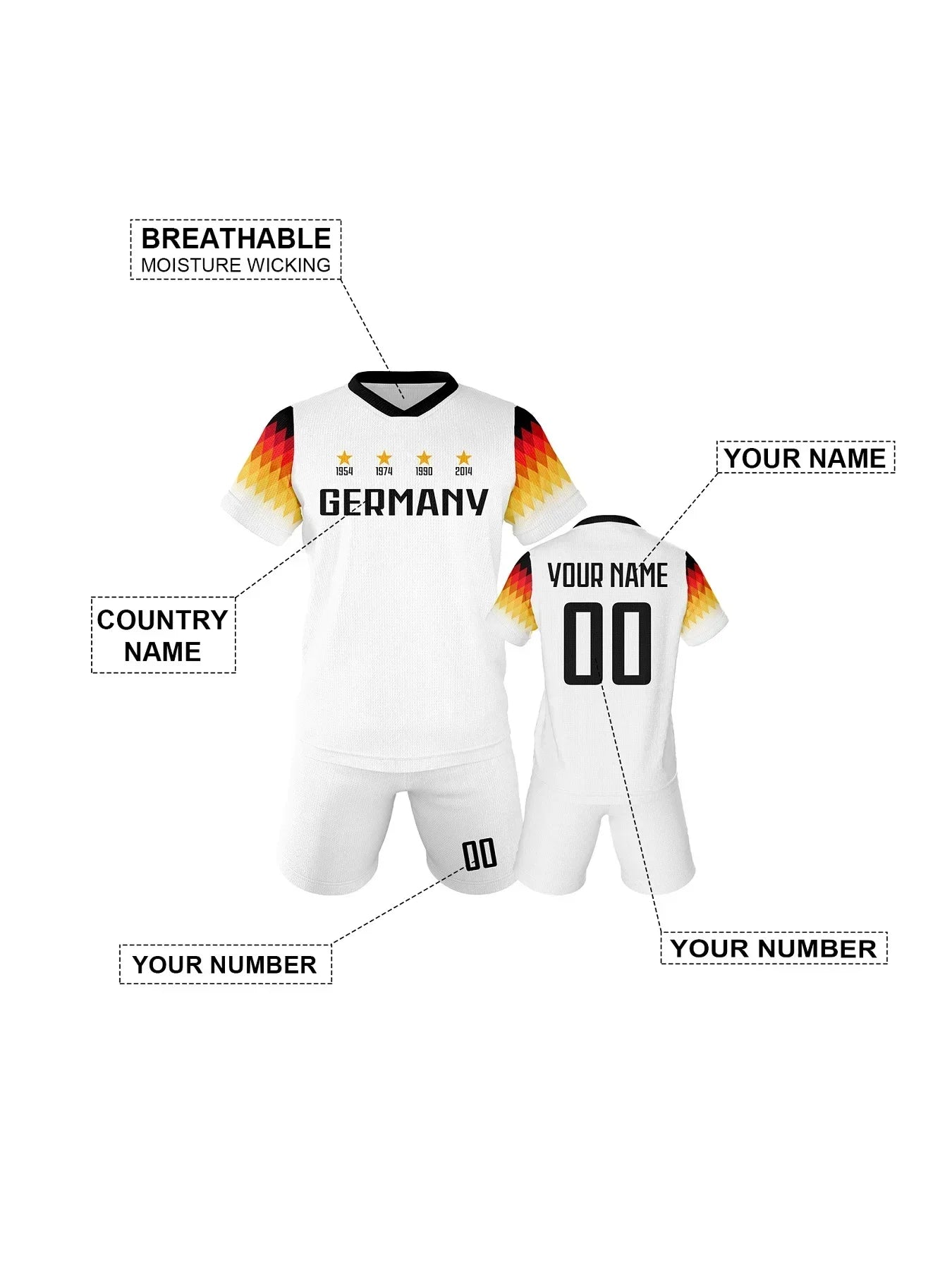 Custom Kids Soccer Jersey Germany Football Shirt with Personalized Name and Number School Team Club Training Jersey