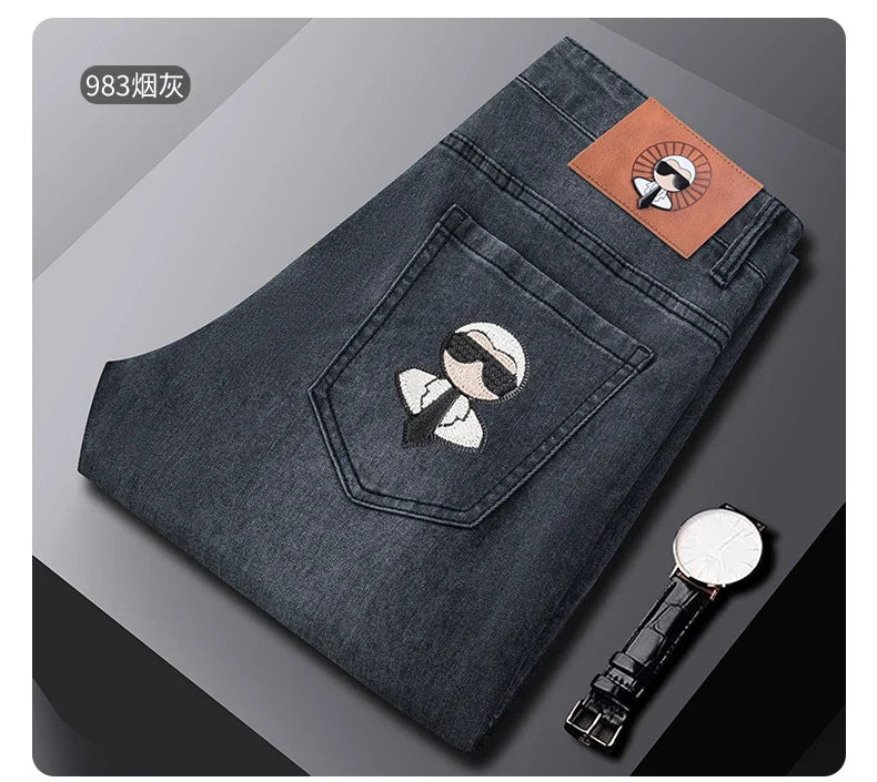 Fashion Men Jeans Stretch Straight Leg Casual Slim Fit Denim Pants Male Brand Luxury Design Business Classic Trousers