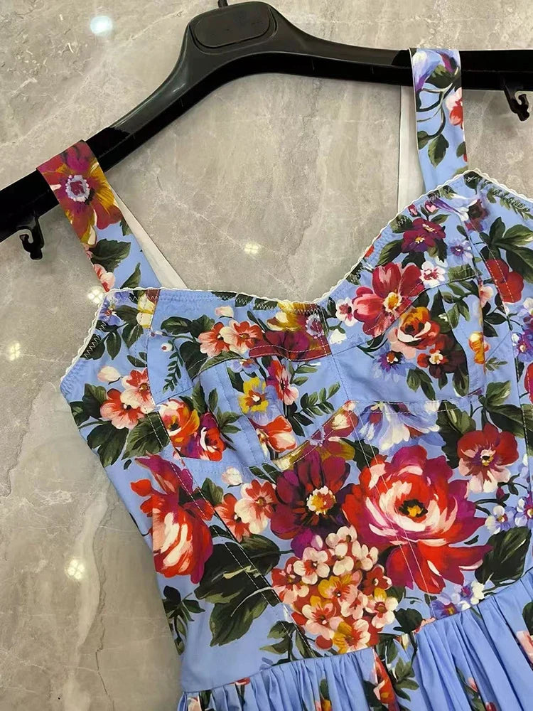2026 New Women's Dress Sexy Spaghetti Strap Backless Fashion Print Cotton Casual Holiday Dresses