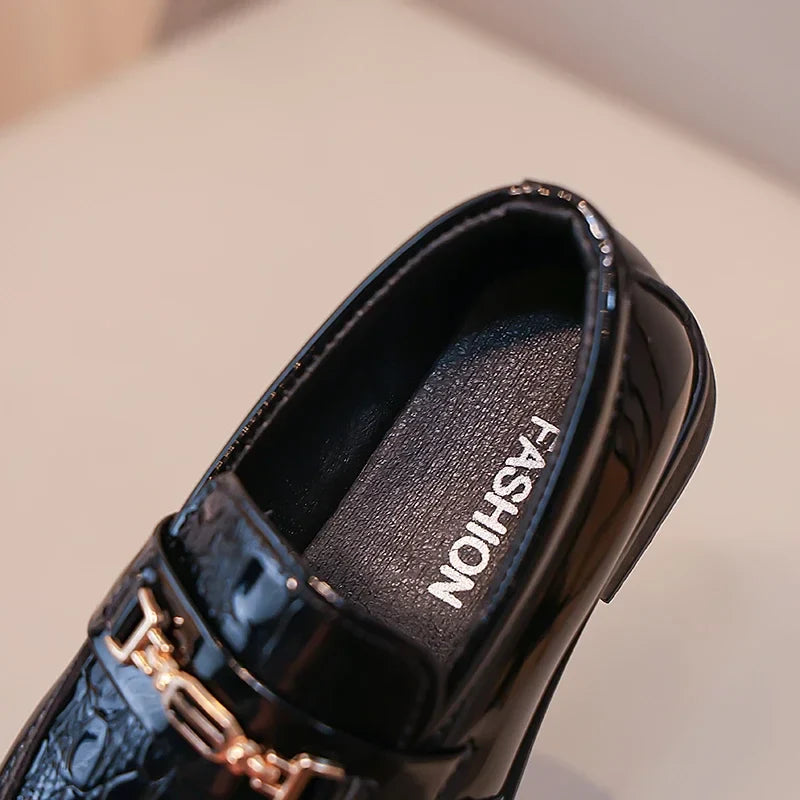 Boys Leather Shoes Black Classic Children Formal Shoes Point Toes Soft Bottom 2026 Spring Autumn Kids Flat Shoes British Style