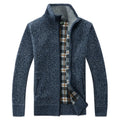 Men Plaid Cardigan V-neck Fleece Sweater Men's  Autumn Clothing Classic Cardigans Jacket Button Mens Knitting Outwear