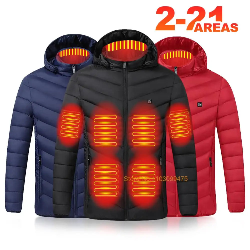 Heated Jacket Men Women Cold-Proof Winter Self Heated Jacket Skiing USB Heated Clothing 2-21 Areas S-6XL Washed Hiking Coats