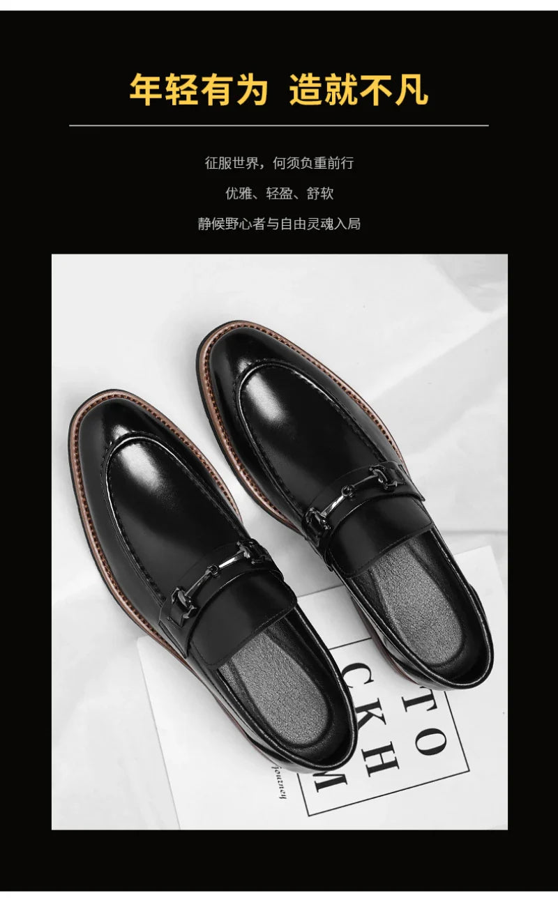 Mens Brown Burnished Genuine Leather Horsebit Loafers Slip On Formal Business Office Wedding Groom Daily Wear Shoes Simple New