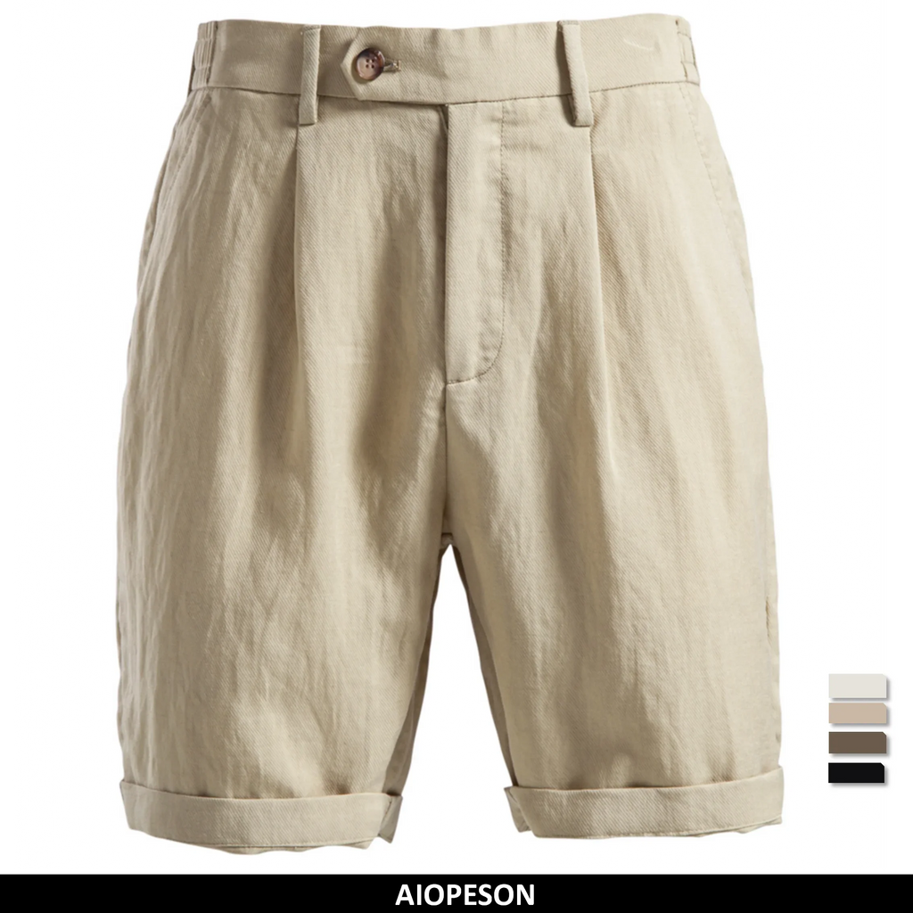Comfortable Men's Shorts Solid Color Elastic Waist Multi Pocket Cotton Linen Blend Breathable Quick Dry Summer Shorts