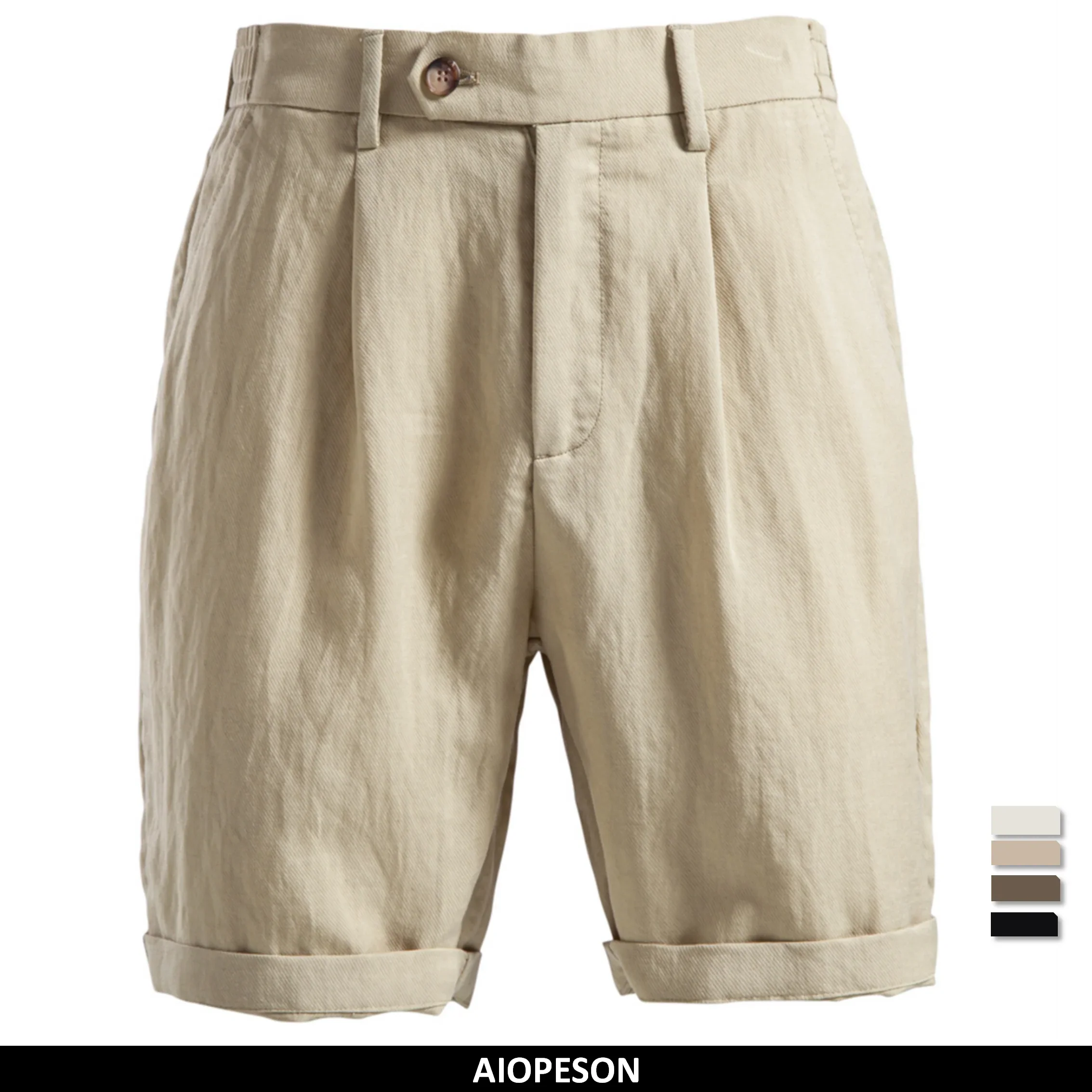 Comfortable Men's Shorts Solid Color Elastic Waist Multi Pocket Cotton Linen Blend Breathable Quick Dry Summer Shorts