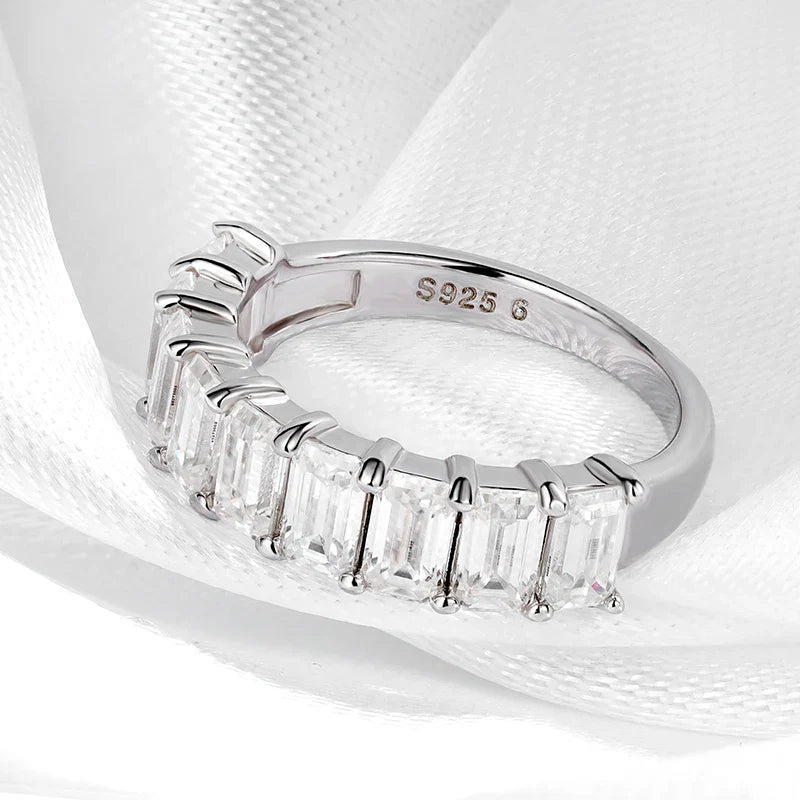 Each 3*5mm 0.5CT Emerald Cut Moissanite Ring for Women 1/2 Eternity Bands Lab Diamond Jewelry Pure 925 Silver Girl Ring