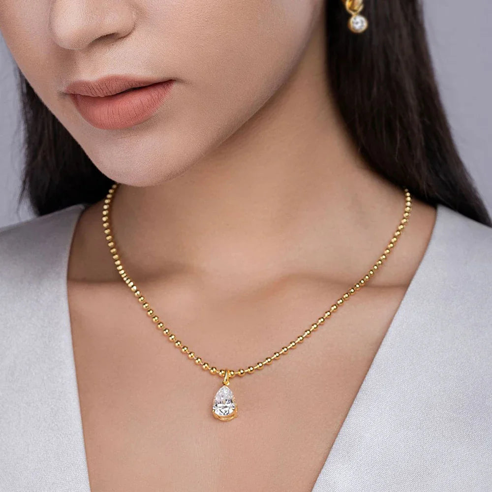 9x13mm 5CT Pear Cut Moissanite Pendant Necklace for Women 925 Sterling Silver Plated 18K Gold Waterdrop Shape Necklace Jewelry