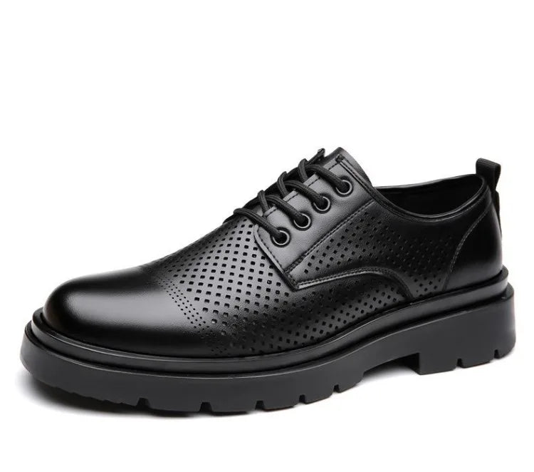Men's Soft Leather Sandals Business British Style Perforated Breathable Non-Slip Suit Wedding Dress Shoes Summer