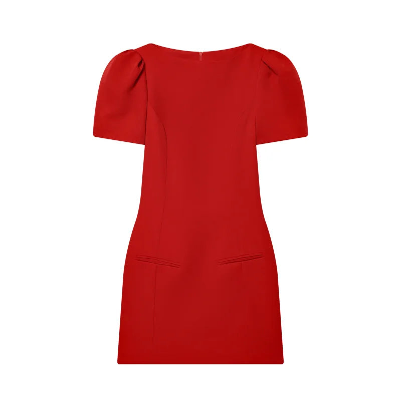 2025 women's new products are elegant and stylish Short dress with a boat neck and short sleeves with pleats  black dress