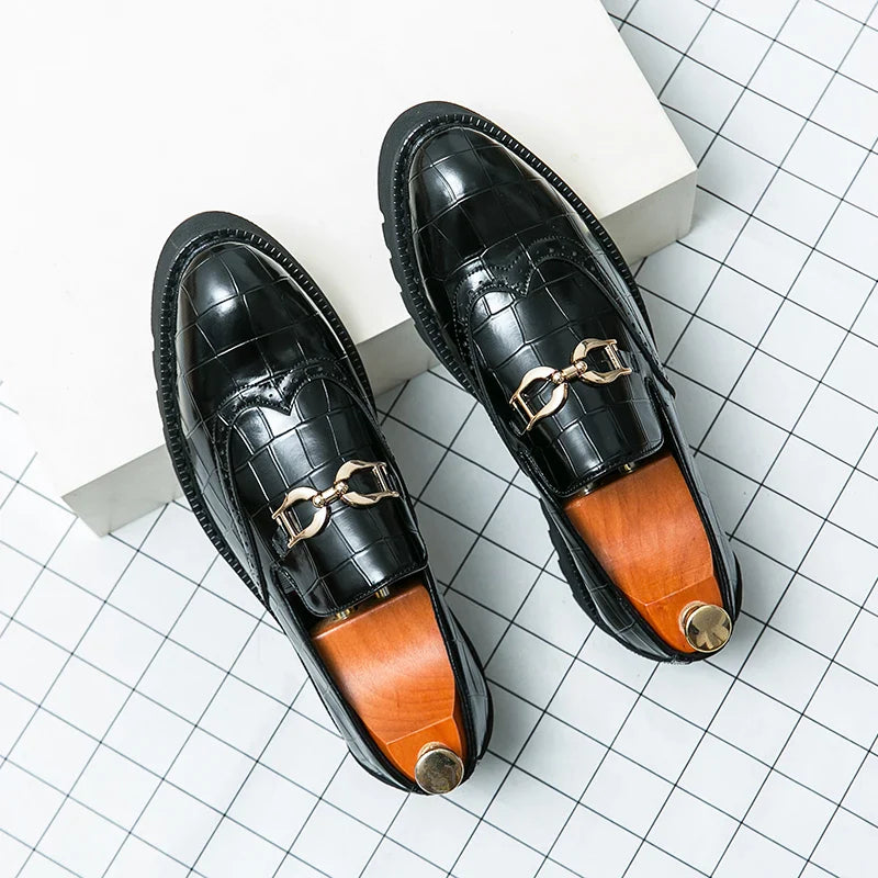 Trendy Brand Green Brogue Shoes Men's Leather Business Shoes Groom's Wedding Men's Loafers British Style Dress Shoes Men