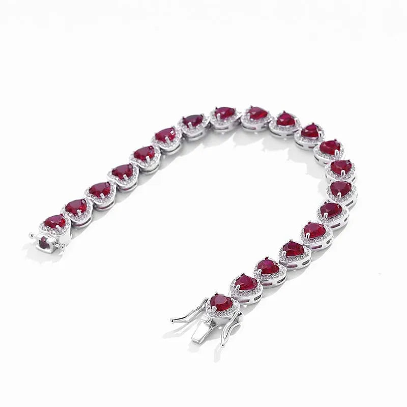 Luxury S925 Sterling Silver Full Ruby Tennis Bracelet for Women Party Fine Jewelry Lab Grown Gemstones Hand Link Bracelets