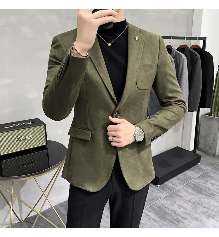 Plus Size 4XL-M Autumn Deerskin Velvet Jackets Blazer 6 Color Men Business Slim Blazers Hommes Casual Wedding Tuxedo Suit Coat