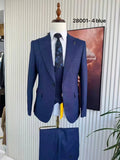 Blue Formal Man Suits 3 Pieces Business Negotiation Wear Peak Lapel Classy Suit Set Wedding Guest Clothes Chic Slim Fit Tuxedo
