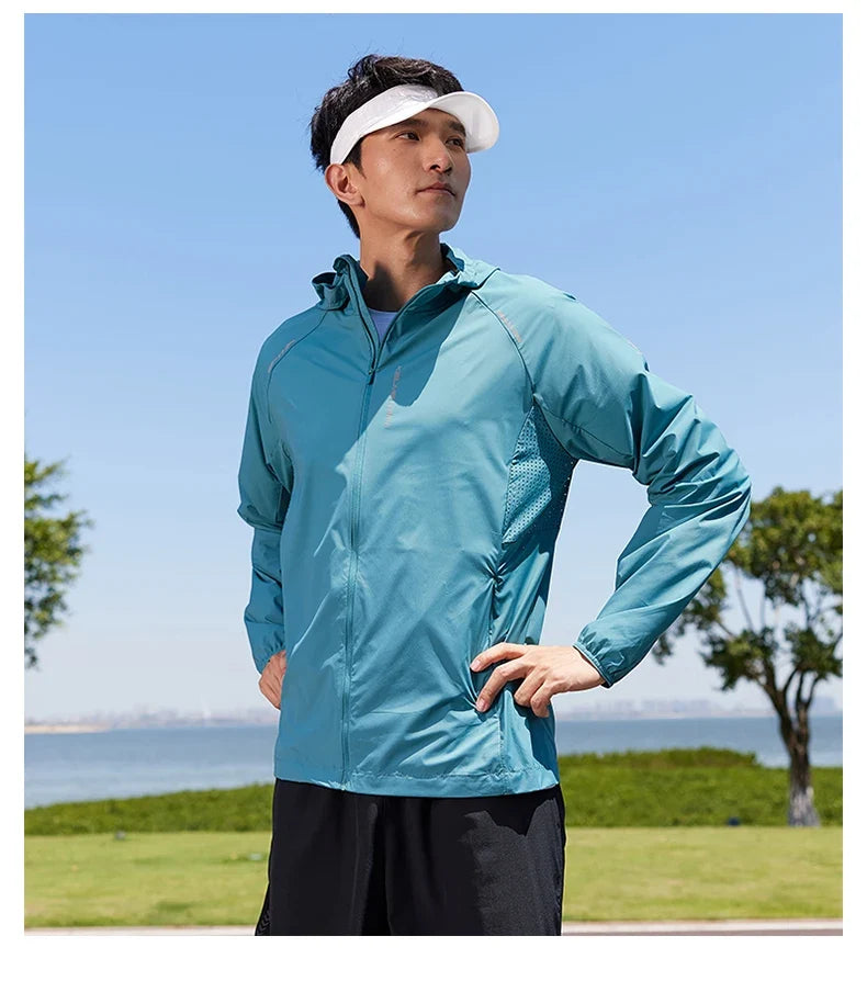 running sunscreen clothing men summer breathable hooded thin jacket UV UPF50 skin coat pair